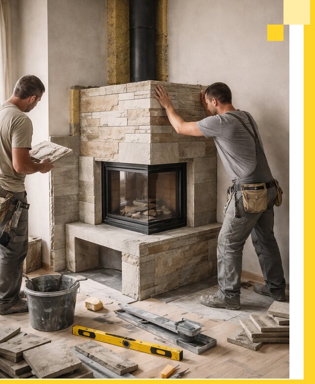 Угловые камины под ключ проект, монтаж и отделка в Краснодаре