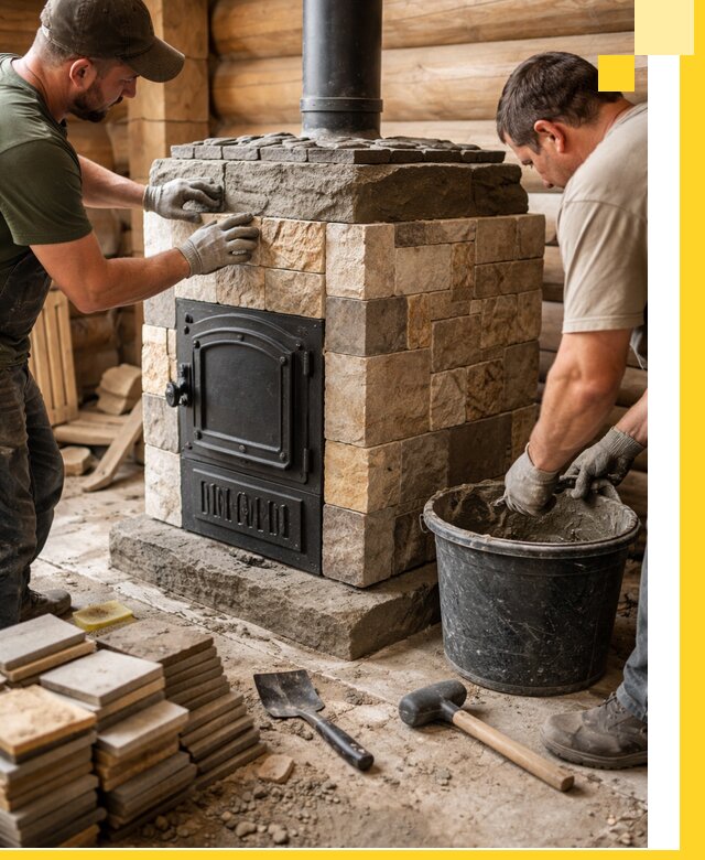 Облицовка банной печи под ключ в Краснодаре: камень и плитка