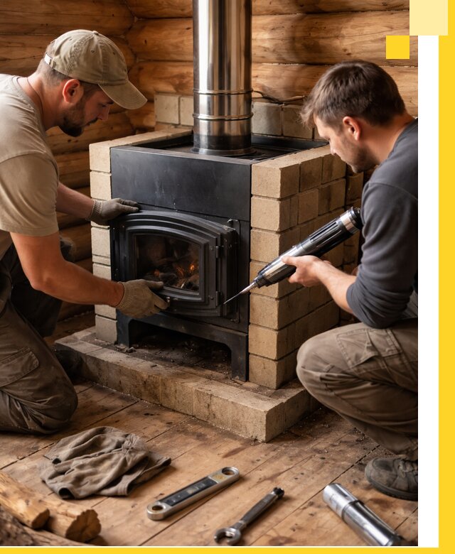 Монтаж и установка печи в бане под ключ с гарантией в Краснодаре