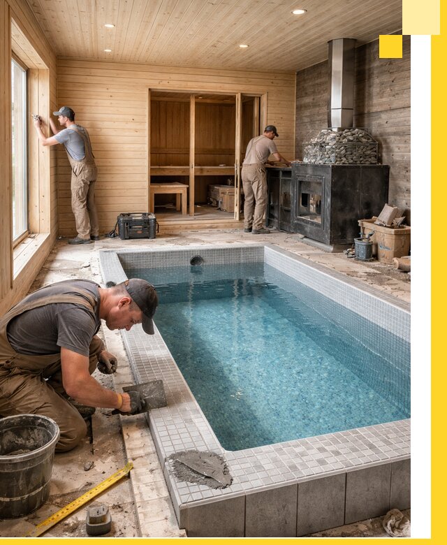 Проект бани с бассейном и сауной в Краснодаре под ключ