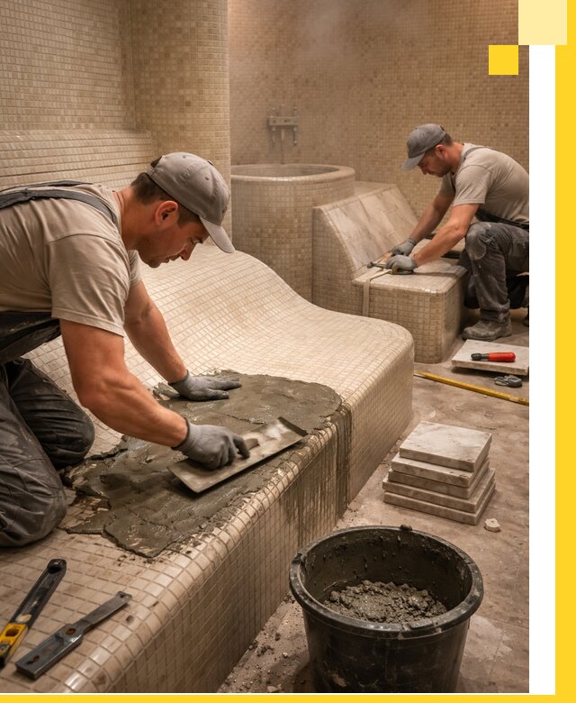 Лежаки для хамама под ключ в Краснодаре, проект и монтаж