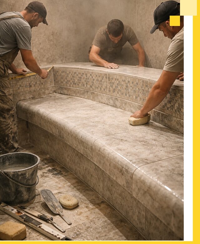 Изготовление и установка сидений для хамама в Краснодаре