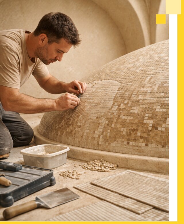 Профессиональная укладка мозаики для хамама под ключ в Краснодаре